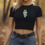 Top corto ricamato Labubu verde
